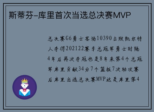 斯蒂芬-库里首次当选总决赛MVP