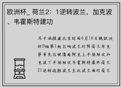 欧洲杯_ 荷兰2：1逆转波兰，加克波、韦霍斯特建功