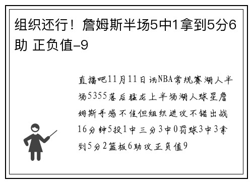 组织还行！詹姆斯半场5中1拿到5分6助 正负值-9